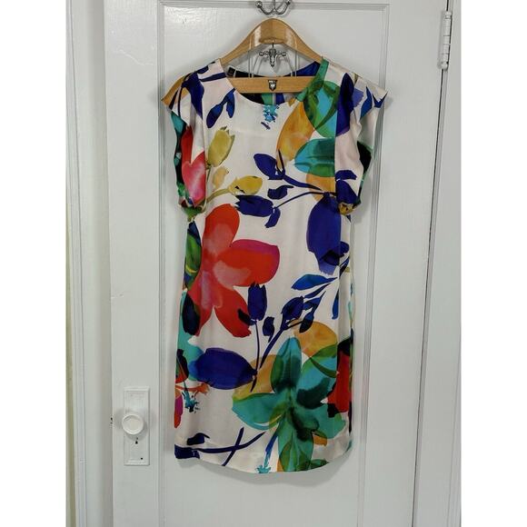 Carlisle Women's Size 6 Silk Dress Colorful Floral Print Lined Zip Cap Sleeve - Picture 14 of 16